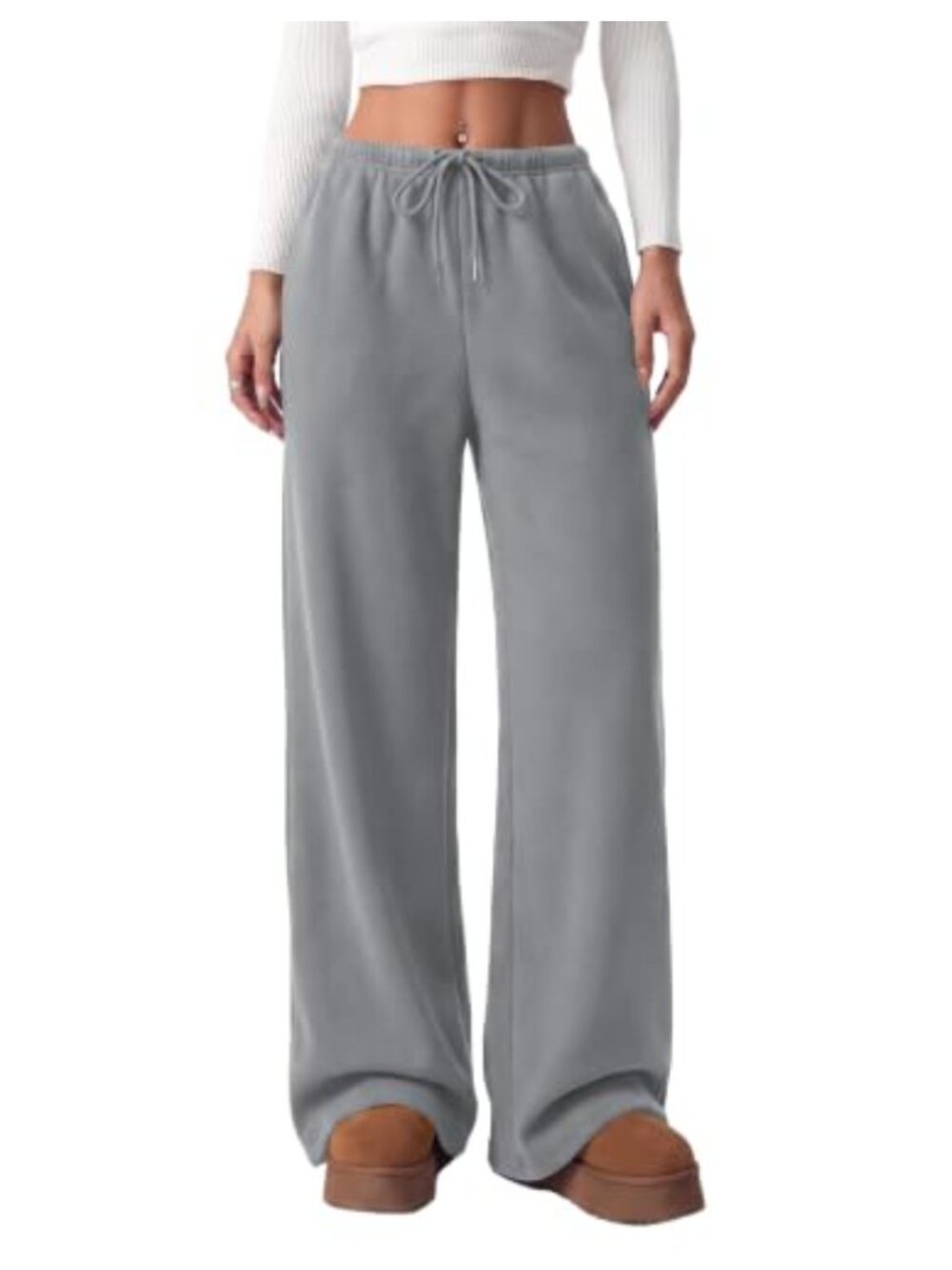 Wide Leg Sweatpants Fleece Lined Cotton Polyester Yoga Lounge